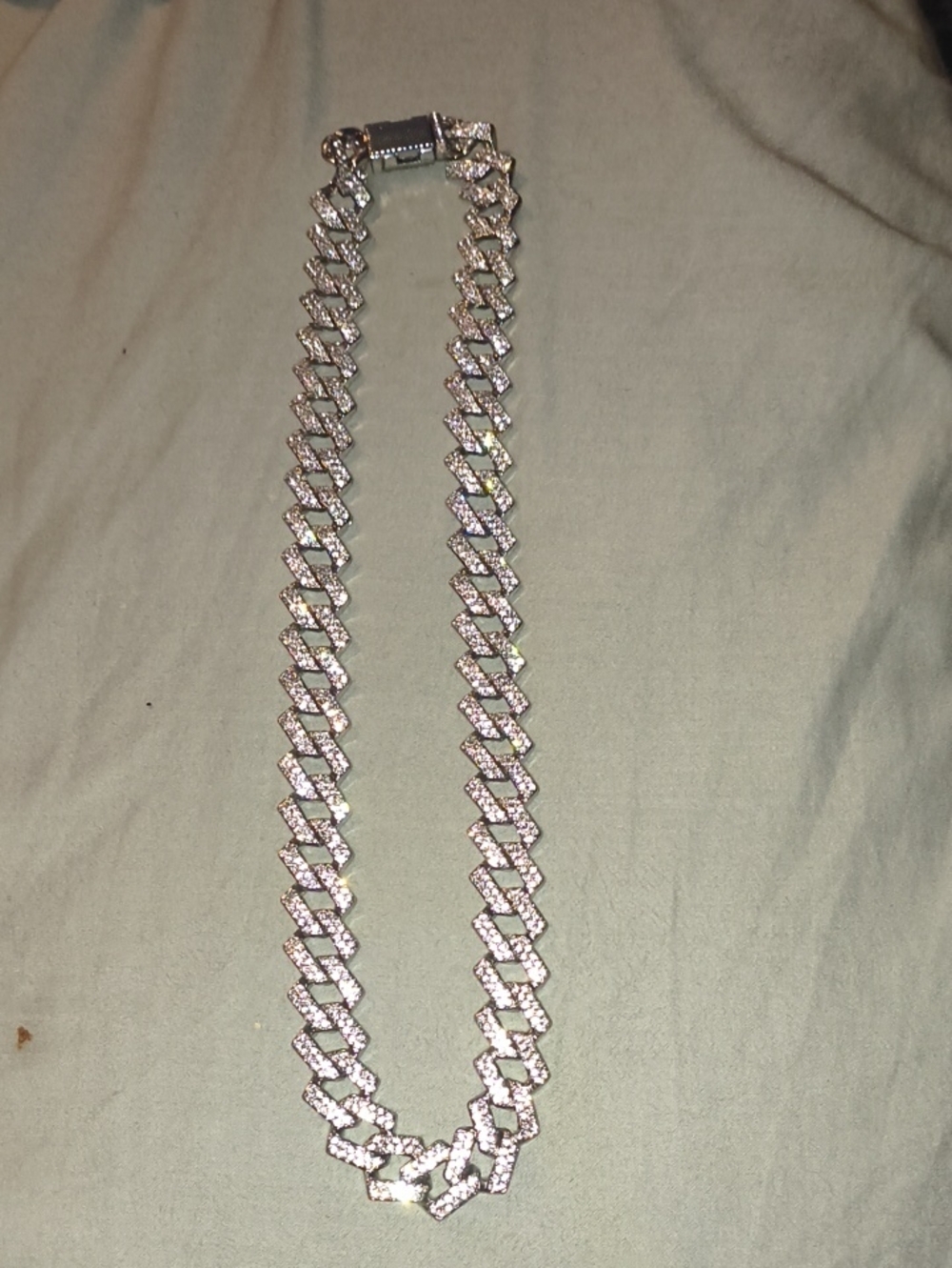 Pave Cuban Link Chain Necklace - Silver Tone